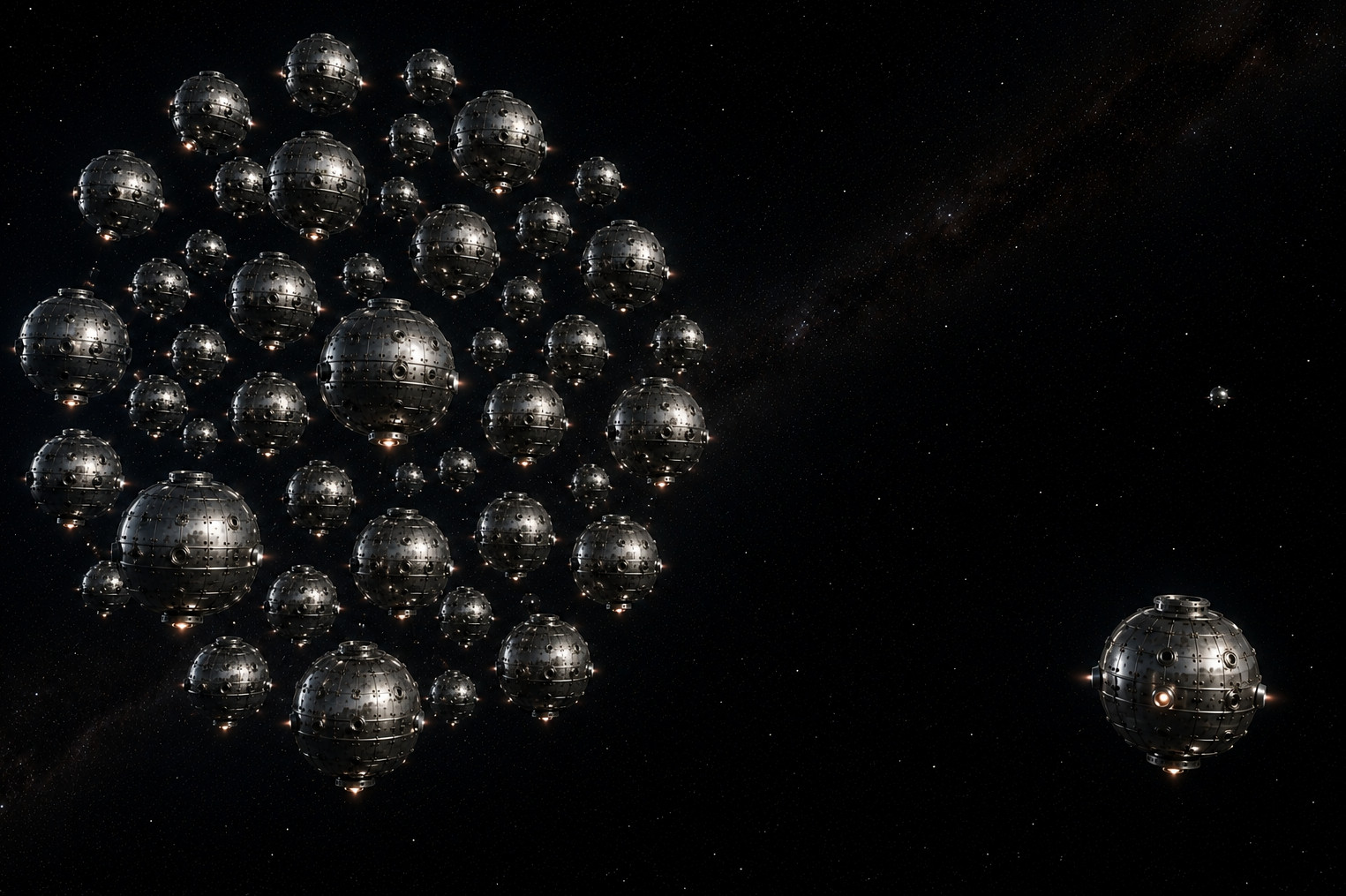 A completed iron macrorotator operating in space
